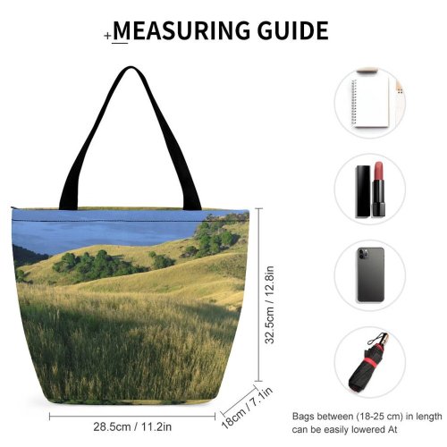 Yanfind Shopping Bag for Ladies Hills Field Fields Hill Golden Gold Ocean Sea Grass Fiji Slope Landscape Reusable Multipurpose Heavy Duty Grocery Bag for Outdoors.