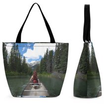 Yanfind Shopping Bag for Ladies Adventure Boat Canoeing River Outdoors Placid Reusable Multipurpose Heavy Duty Grocery Bag for Outdoors.