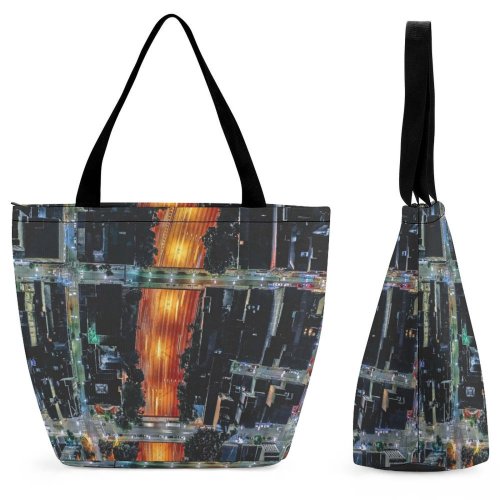 Yanfind Shopping Bag for Ladies Above Drone From Urban City Buildings Lights Downtown Bird's Aerial Shot Reusable Multipurpose Heavy Duty Grocery Bag for Outdoors.