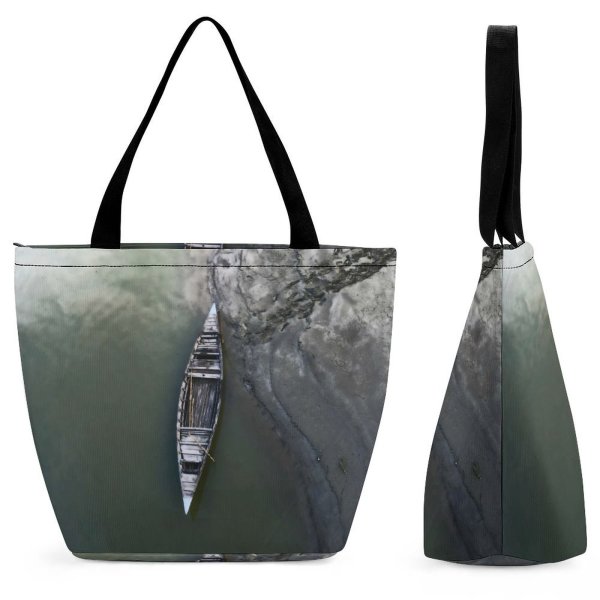 Yanfind Shopping Bag for Ladies Above From Boat River Ocean Sea Watercraft Lake Bird's Aerial Shot Reusable Multipurpose Heavy Duty Grocery Bag for Outdoors.