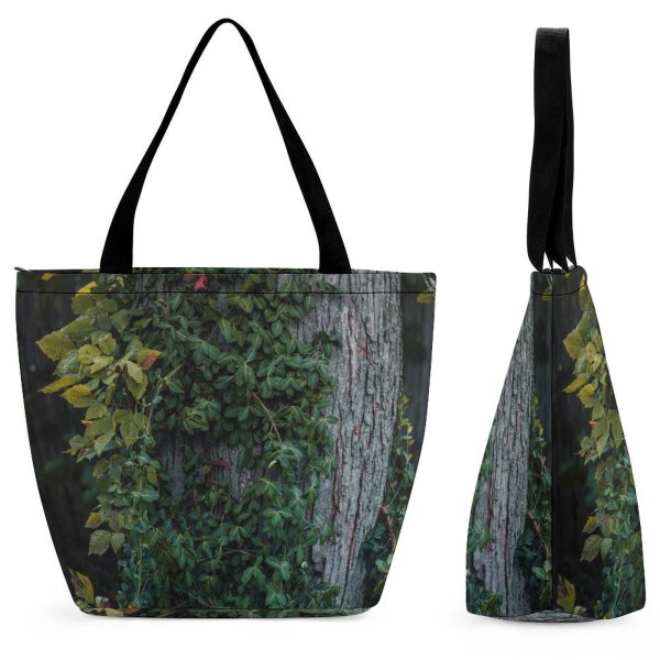 Yanfind Shopping Bag for Ladies Flora Ivy Plant Tree Dayton United States Wilderness Overgrown Trunk Forest Reusable Multipurpose Heavy Duty Grocery Bag for Outdoors.