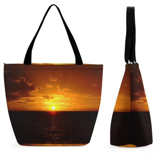 Yanfind Shopping Bag for Ladies Sunset Sunrise Sky Colour Sea Ocean Hard Light Ray Beam Horizon Reusable Multipurpose Heavy Duty Grocery Bag for Outdoors.