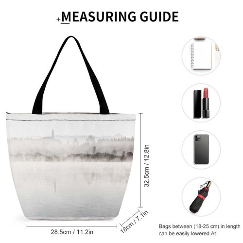 Yanfind Shopping Bag for Ladies Grey Outdoors Fog Mist Kirchsee Sachsenkam Deutschland Church Lake Peace Landscape Reusable Multipurpose Heavy Duty Grocery Bag for Outdoors.