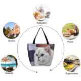 Yanfind Shopping Bag for Ladies Young Pet Kitten Portrait Curiosity Cute Little Adorable Staring Sit Cat Reusable Multipurpose Heavy Duty Grocery Bag for Outdoors.