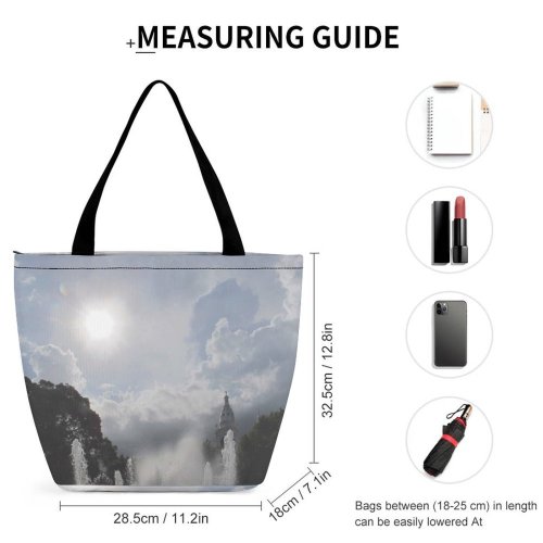 Yanfind Shopping Bag for Ladies Fountain Ponce Puerto Rico Steeple Church Hot Glare Clouds Summer Lion Reusable Multipurpose Heavy Duty Grocery Bag for Outdoors.
