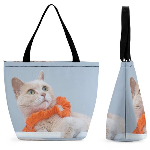 Yanfind Shopping Bag for Ladies Young Stripe Funny Kitten Portrait Curiosity Cute Little Staring Sit Cat Pretty Reusable Multipurpose Heavy Duty Grocery Bag for Outdoors.