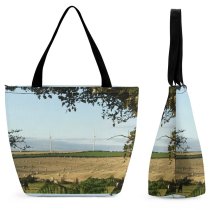 Yanfind Shopping Bag for Ladies Straw Hay Farming Field Forage Crops Arable Big Bales Wind Turbines Electricity Reusable Multipurpose Heavy Duty Grocery Bag for Outdoors.