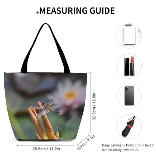 Yanfind Shopping Bag for Ladies Fly Wing Flower Pond Outdoor Garden Lily Transparent Lotus Summer Reusable Multipurpose Heavy Duty Grocery Bag for Outdoors.