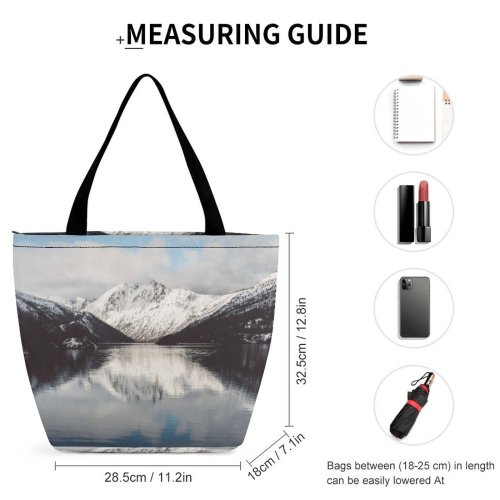 Yanfind Shopping Bag for Ladies Grey Outdoors Snow Washington United States Lake Cloud Winter Reusable Multipurpose Heavy Duty Grocery Bag for Outdoors.