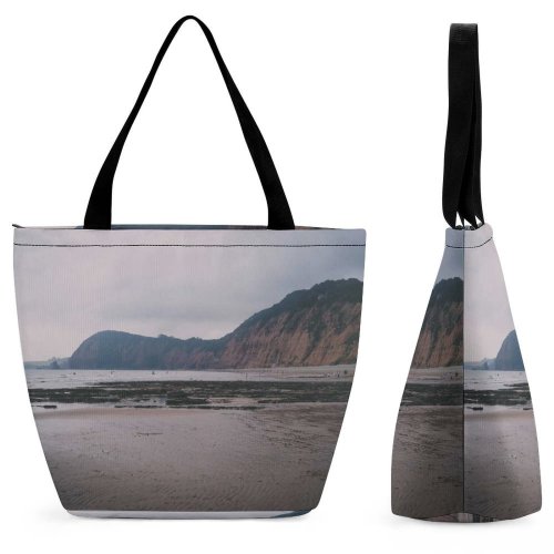 Yanfind Shopping Bag for Ladies Grey Outdoors Promontory Soil Sand Land Cliff Scenery Range Slope River Reusable Multipurpose Heavy Duty Grocery Bag for Outdoors.