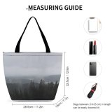 Yanfind Shopping Bag for Ladies Grey Outdoors Fog Mist Tree Plant Hill Scenery Landscape Crown Top Dull Reusable Multipurpose Heavy Duty Grocery Bag for Outdoors.