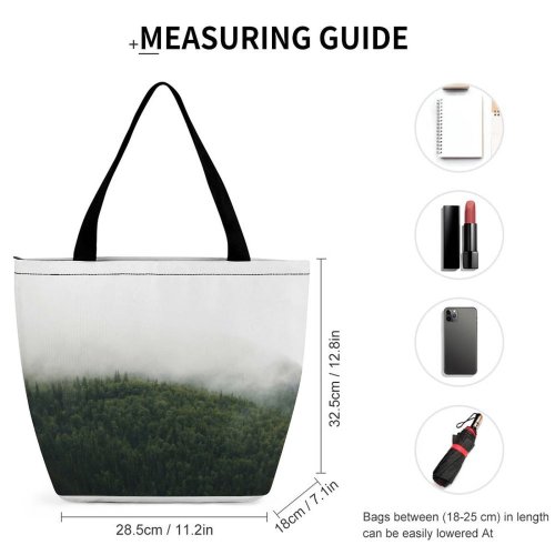 Yanfind Shopping Bag for Ladies Fog Norway Grey Mist Tree Hemsedal Cloud Forest Landscape Plant Flora Conifer Reusable Multipurpose Heavy Duty Grocery Bag for Outdoors.