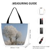 Yanfind Shopping Bag for Ladies Frost Tree Sky Winter Field January Temperature Natural Landscape Freezing Snow Branch Reusable Multipurpose Heavy Duty Grocery Bag for Outdoors.
