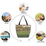 Yanfind Shopping Bag for Ladies Grassland Outdoors Countryside Rural Meadow Plant Tree Lock Keepers Lane Uk Ranch Reusable Multipurpose Heavy Duty Grocery Bag for Outdoors.