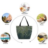 Yanfind Shopping Bag for Ladies Grass Flora Plant Leaves Foliage Macro Drops Dew Leaf Grey Reusable Multipurpose Heavy Duty Grocery Bag for Outdoors.