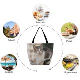 Yanfind Shopping Bag for Ladies Young Pet Kitten Portrait Tabby Curiosity Cute Little Staring Sit Cat Reusable Multipurpose Heavy Duty Grocery Bag for Outdoors.