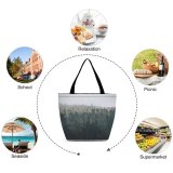 Yanfind Shopping Bag for Ladies Grey Fog Outdoors Abies Fir Plant Tree Mist Conifer Beautiful Novascotia Reusable Multipurpose Heavy Duty Grocery Bag for Outdoors.