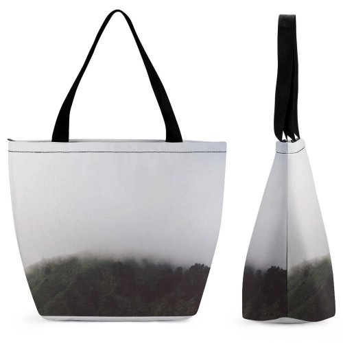 Yanfind Shopping Bag for Ladies Grey Outdoors Fog Mist Usa Monterey Kalifornien Big Sur Forest Tree Reusable Multipurpose Heavy Duty Grocery Bag for Outdoors.