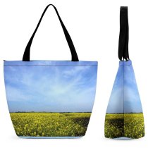 Yanfind Shopping Bag for Ladies Rape Rapeseed Flower Flowers Field Sky Crop Farm Canola Natural Landscape Mustard Reusable Multipurpose Heavy Duty Grocery Bag for Outdoors.