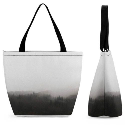 Yanfind Shopping Bag for Ladies Grey Fog Outdoors Mist Krasnaya Polyana Krasnodar Krai Hike Cloud Tree Morning Reusable Multipurpose Heavy Duty Grocery Bag for Outdoors.