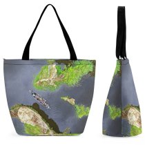 Yanfind Shopping Bag for Ladies Above Drone Boat From River Watercraft Indoensia Lake Bird's Aerial Shot Reusable Multipurpose Heavy Duty Grocery Bag for Outdoors.
