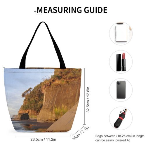 Yanfind Shopping Bag for Ladies Gold Golden Cliff Rock Beach Coast Rocks Tree Trees Sky Cloud Reusable Multipurpose Heavy Duty Grocery Bag for Outdoors.