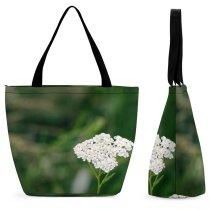 Yanfind Shopping Bag for Ladies Flower Yarrow Plant Flowering Cow Parsley Botany Spring Wildflower Reusable Multipurpose Heavy Duty Grocery Bag for Outdoors.