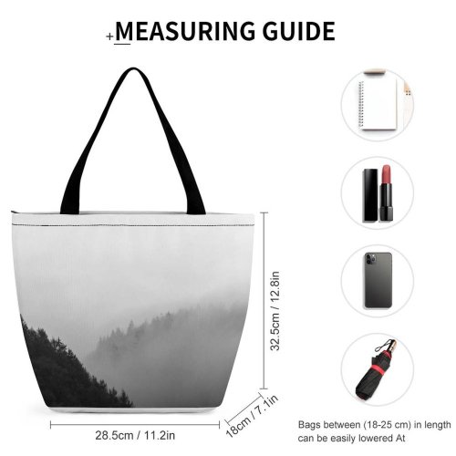 Yanfind Shopping Bag for Ladies Grey Fog Outdoors Mist Hill Forest Reusable Multipurpose Heavy Duty Grocery Bag for Outdoors.