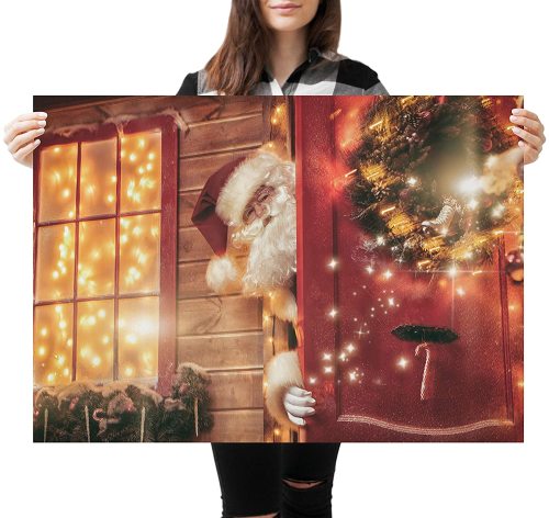 yanfind A1| Peeking Santa Claus Poster Print Size 60 x 90cm Christmas Poster