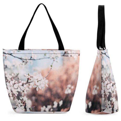 Yanfind Shopping Bag for Ladies Flower Plant Flora Cherry Warsaw Poland Spring Grey Bloom Garden Clear Reusable Multipurpose Heavy Duty Grocery Bag for Outdoors.