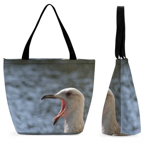 Yanfind Shopping Bag for Ladies Gulls Bird Vertebrate Beak Seabird Gull Western Wildlife Charadriiformes Neck Reusable Multipurpose Heavy Duty Grocery Bag for Outdoors.