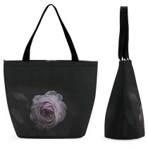 Yanfind Shopping Bag for Ladies Flower Rose Plant Flora Grey Petal Moody Floral Dark Tones Minimal Reusable Multipurpose Heavy Duty Grocery Bag for Outdoors.