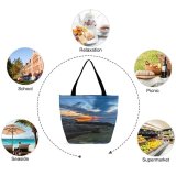 Yanfind Shopping Bag for Ladies Afterglow Scenery Clouds Sunset Oceanside Hills Beach Sunrise Scenic Outdoors Horizon Seashore Reusable Multipurpose Heavy Duty Grocery Bag for Outdoors.