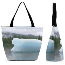 Yanfind Shopping Bag for Ladies Frozen Alaska Iceberg Polar Glacial Lake Atmospheric Resources Freezing Reusable Multipurpose Heavy Duty Grocery Bag for Outdoors.