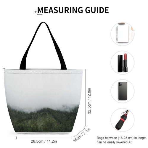 Yanfind Shopping Bag for Ladies Fog Washington Mist United States Tree Outdoors Woodland Forest Cloud Landscape Reusable Multipurpose Heavy Duty Grocery Bag for Outdoors.