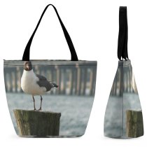 Yanfind Shopping Bag for Ladies Seagull Bird Seaside Eyes Post Bay Jersey Pier Beak Laughing Gull Reusable Multipurpose Heavy Duty Grocery Bag for Outdoors.