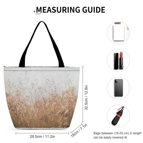 Yanfind Shopping Bag for Ladies Grass Flora Plant Harvest Field Bush Tree Wood Purple Reusable Multipurpose Heavy Duty Grocery Bag for Outdoors.