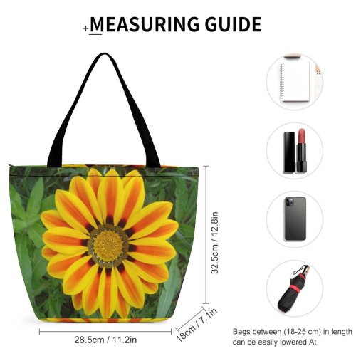 Yanfind Shopping Bag for Ladies Gazania Flower Spring Summer Forest Petal Plant Flowering Botany Daisy Annual Reusable Multipurpose Heavy Duty Grocery Bag for Outdoors.
