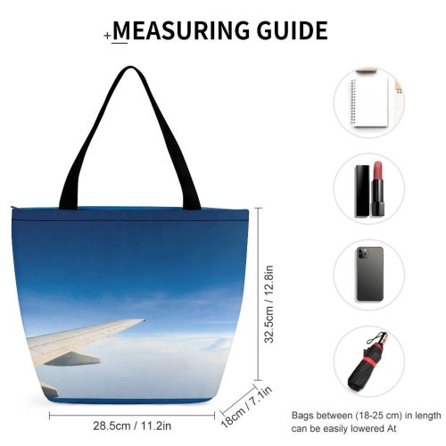 Yanfind Shopping Bag for Ladies Aeroplane Journey Beautiful Tourism Wing Vacation Airport Airplane Clouds Reusable Multipurpose Heavy Duty Grocery Bag for Outdoors.