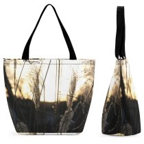 Yanfind Shopping Bag for Ladies Grass Plant Bay Usa Lawn Reed Leaf Sunset Texture Reusable Multipurpose Heavy Duty Grocery Bag for Outdoors.