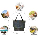 Yanfind Shopping Bag for Ladies Rail Road Forest Dream Concentration Camp Poland Woodland Natural Tree Atmospheric Biome Reusable Multipurpose Heavy Duty Grocery Bag for Outdoors.