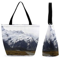 Yanfind Shopping Bag for Ladies Landscape Mountains Driving Cars Holidays Snow Roads Country Alps Mount Cook Zealand Reusable Multipurpose Heavy Duty Grocery Bag for Outdoors.