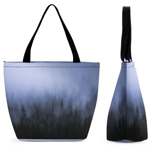 Yanfind Shopping Bag for Ladies Fog Tree Foggy Conifer Flora Plant Forest Grey Dense Mist Mood Reusable Multipurpose Heavy Duty Grocery Bag for Outdoors.