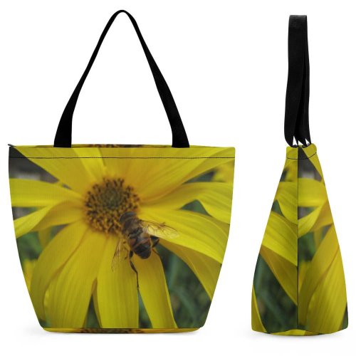 Yanfind Shopping Bag for Ladies Honeybee Bee Flower Garden Summer Petal Pollen Insect Plant Flowering Reusable Multipurpose Heavy Duty Grocery Bag for Outdoors.