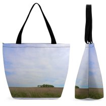 Yanfind Shopping Bag for Ladies Grassland Field Outdoors Land Grass Plant Countryside Sea Ocean Sky Shoreline Vegetation Reusable Multipurpose Heavy Duty Grocery Bag for Outdoors.