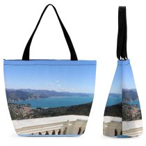Yanfind Shopping Bag for Ladies Landscape Sky Clouds City Harbour Gulf Sunset Panorama Liguria Italy Genoa Genova Reusable Multipurpose Heavy Duty Grocery Bag for Outdoors.