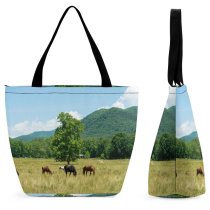 Yanfind Shopping Bag for Ladies Grassland Outdoors Horse Countryside Farm Grazing Meadow Pasture Ranch Rural Cattle Cow Reusable Multipurpose Heavy Duty Grocery Bag for Outdoors.