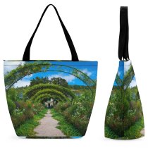 Yanfind Shopping Bag for Ladies Garden Outdoors Arbour Fondation Claude France Giverny Flower Bluesky Plant Porch Reusable Multipurpose Heavy Duty Grocery Bag for Outdoors.