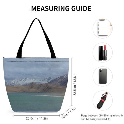 Yanfind Shopping Bag for Ladies Grey Outdoors Range Slope Scenery Land Plateau Promontory Lake Road Reusable Multipurpose Heavy Duty Grocery Bag for Outdoors.