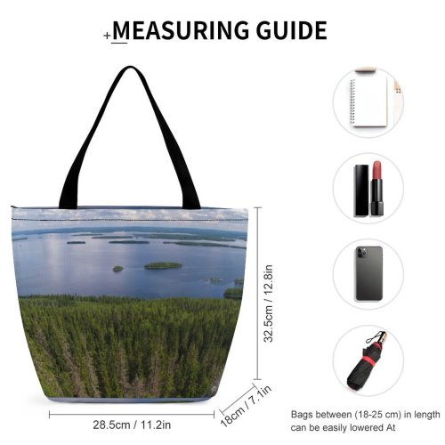 Yanfind Shopping Bag for Ladies Lakeview Finland Scenery Fisheye Clouds Landscape Koli Lake Wilderness Sky Natural Highland Reusable Multipurpose Heavy Duty Grocery Bag for Outdoors.